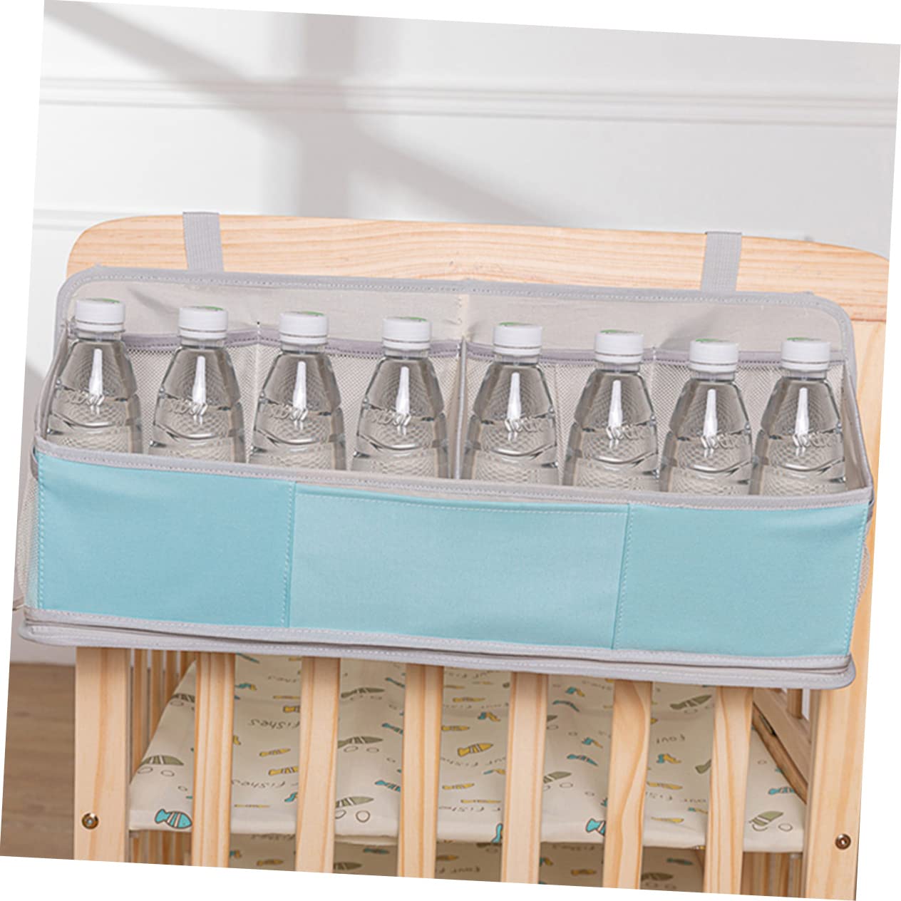 ibasenice Wickelorganiser Hängend aus Oxford Pp-Material für Kinderbetten Windelaufbewahrung mit Platz für Windeln Puder Fläschchen Etc Praktischer Organizer für Wickeltisch