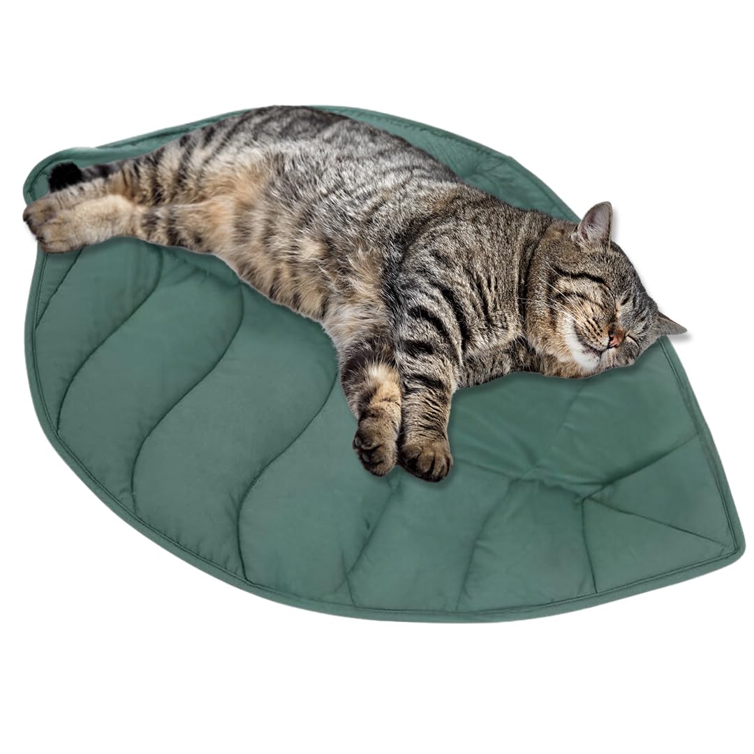 LENNDCat Bed Pad，71 * 49cm Leaf Shaped Cotton Cat Bed Pad, Warming Cat and Dog Bed Mat, Pet Warming Pad for Cats, Cat Warmer Mat for Feral and Indoor Cats，Suitable for indoor cats and small dogs.