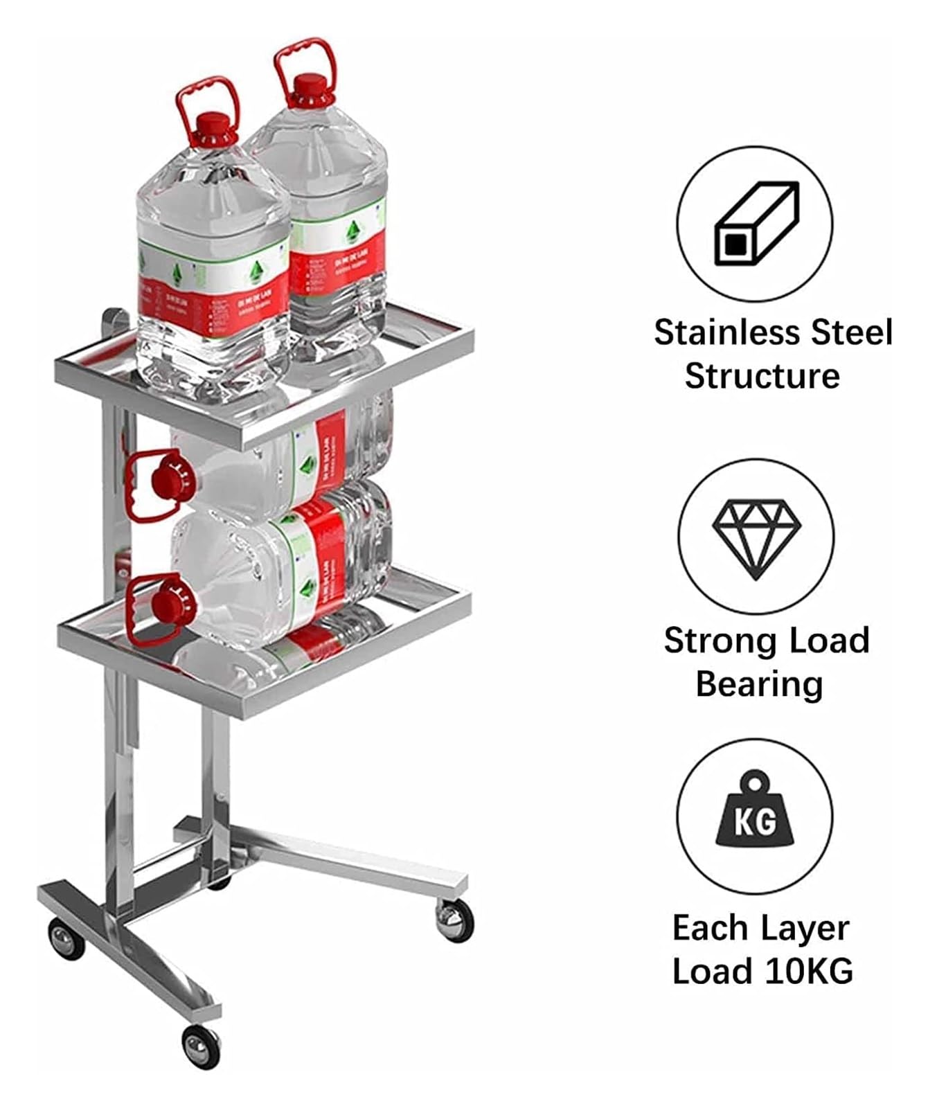 Organizador de Carro utilitario de Acero Inoxidable: Carro portátil de 2 estantes for Uso en salón, Medicina y Tatuajes con 4 Ruedas(Black)