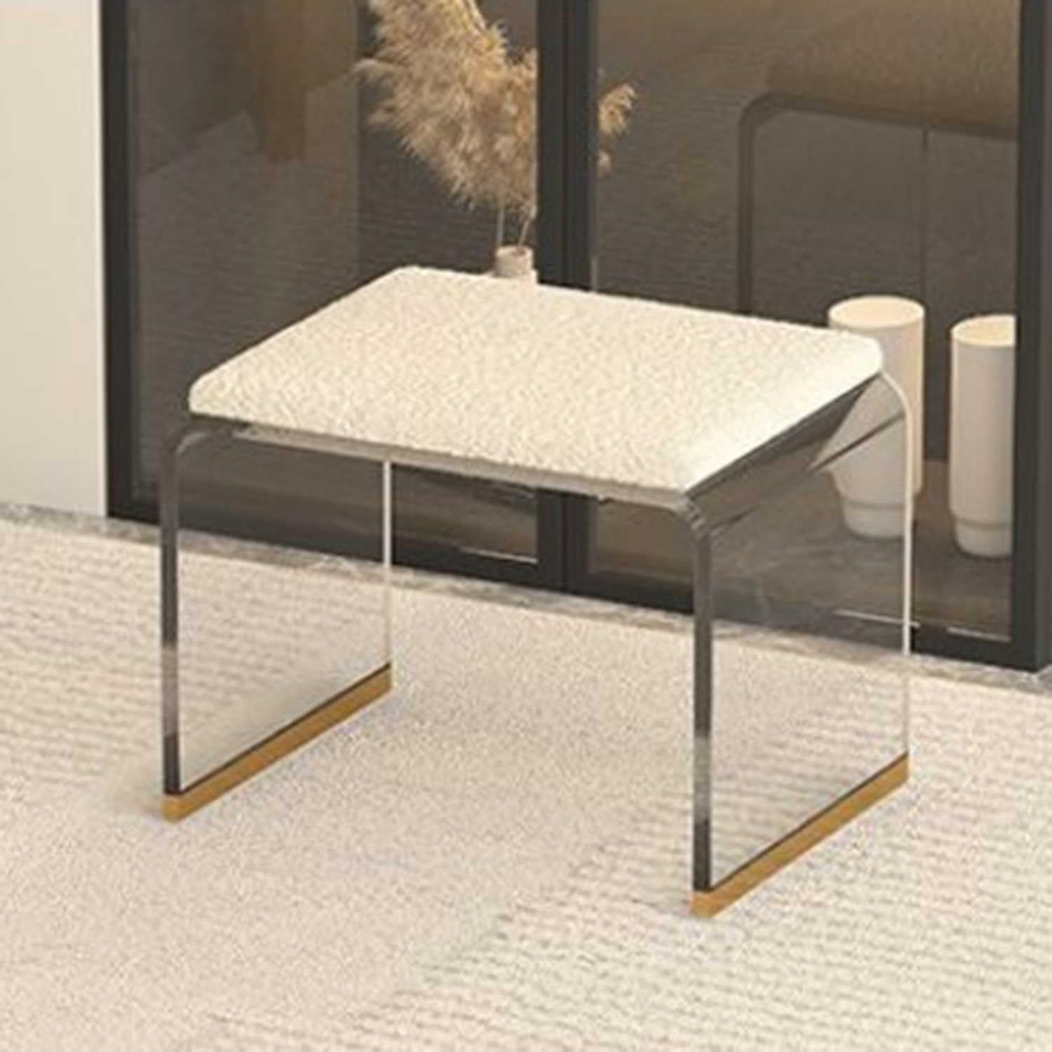 MSHGSKU Acrylic Vanity Stool with Cushion, Modern Creative Foot Rest Ottoman for Living Room and Makeup Room