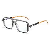 Reading Glasses Vintage Square Blue Light Blocking Glasses Women Men 70s Flat Aviator Glasses B0090