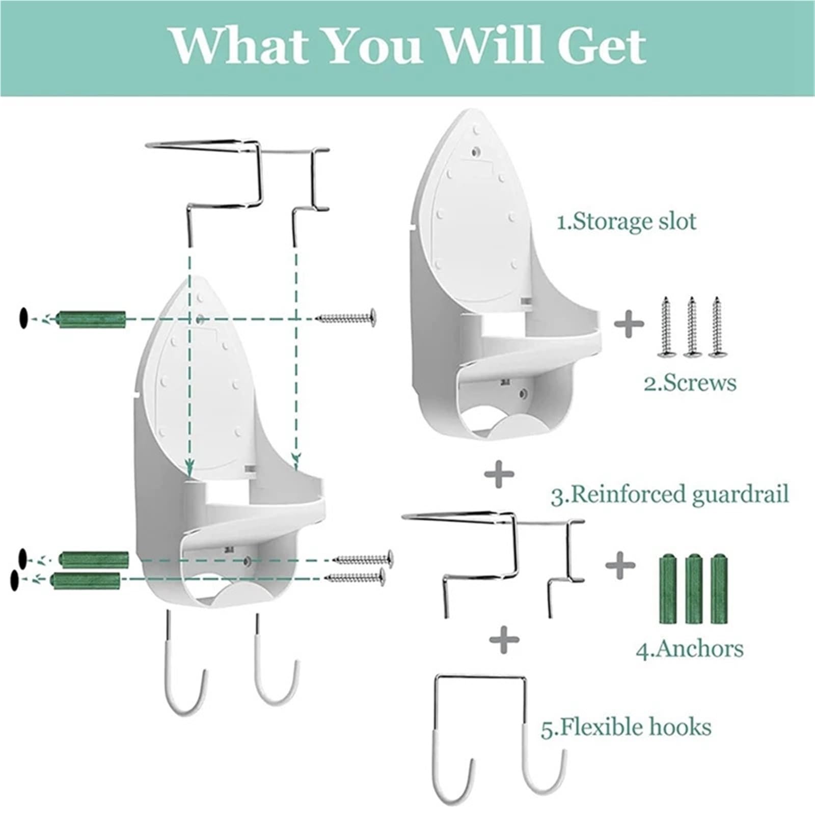 Home Essentials, Supporto per ASSE da Stiro, Supporto da Parete per ASSE da Stiro e mensola portaoggetti per riporre Gli Abiti da Stiro con Ganci rimo