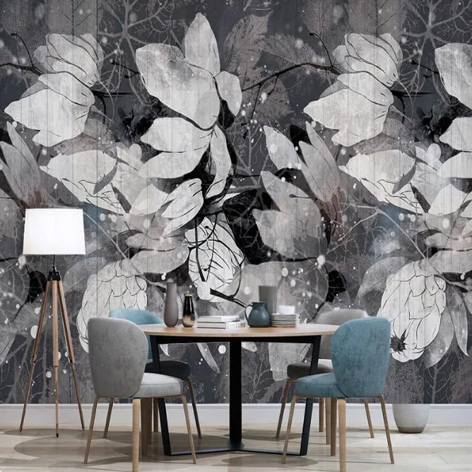 Papier peint photo floral rétro noir 3D tapisserie murale feuilles décoration maison 400x280