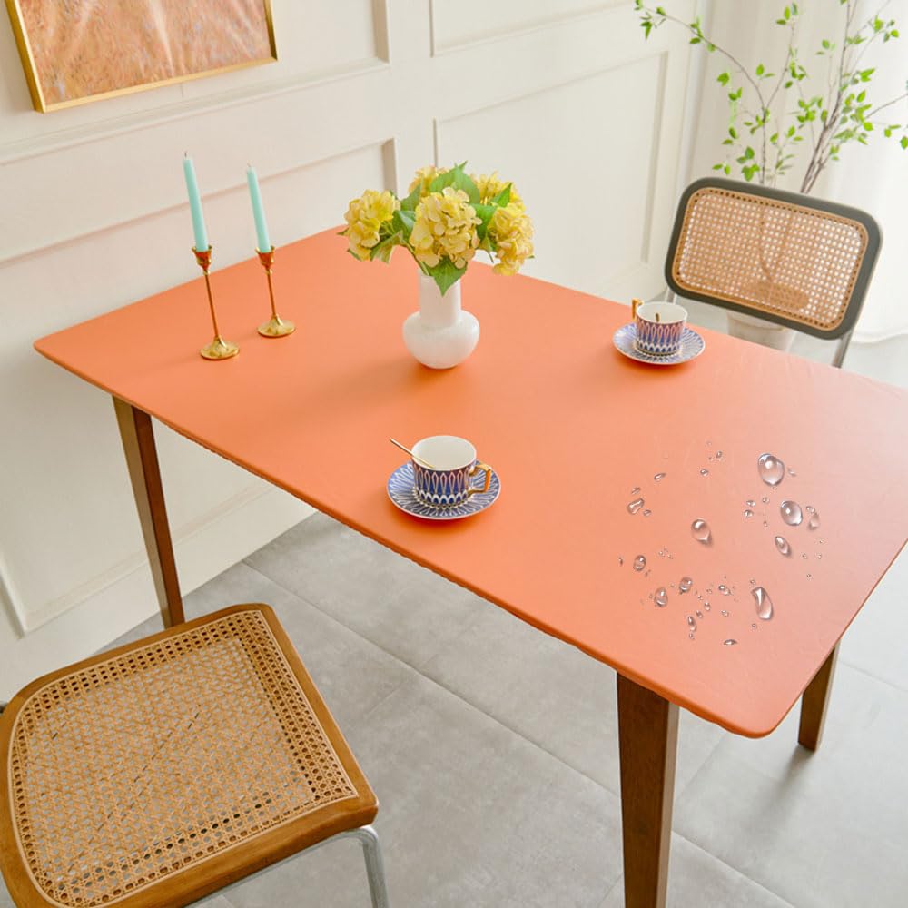 Mateju Rectangular Tablecloth, Rectangle Table Cloth with Elastic Edged Oil-Proof Waterproof Tablecloths Stain Resistant Table Cover Table Decoration Outdoor Indoor (Orange,70x120cm)