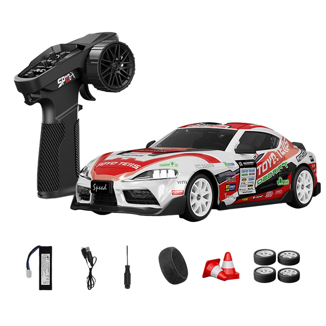 RCXTechPro 1:24 4WD RC Drift Car for Adults, D24 High Speed Remote Control Racing Car with Gyro, LED Lights, Dual Tire Modes, Full Proportional Steering RTR- (S6 White Finish / D24-01) — image 1