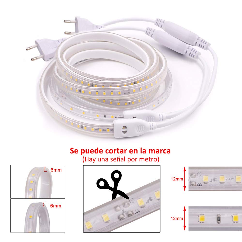 XUNATA 24m Dimmerabile Striscia LED 220V con Telecomando a 15 tasti, 2835 120LED/m, Impermeabile, Flessibile Striscia a LED per Scaletta Tetto Cavi da Cucina Decorazione- Bianco Caldo