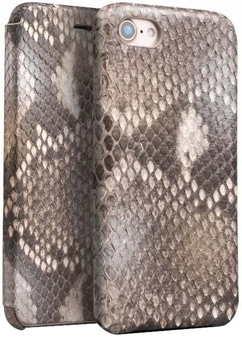 Étui à rabat en cuir iPhone SE3 luxueux folio gris style python