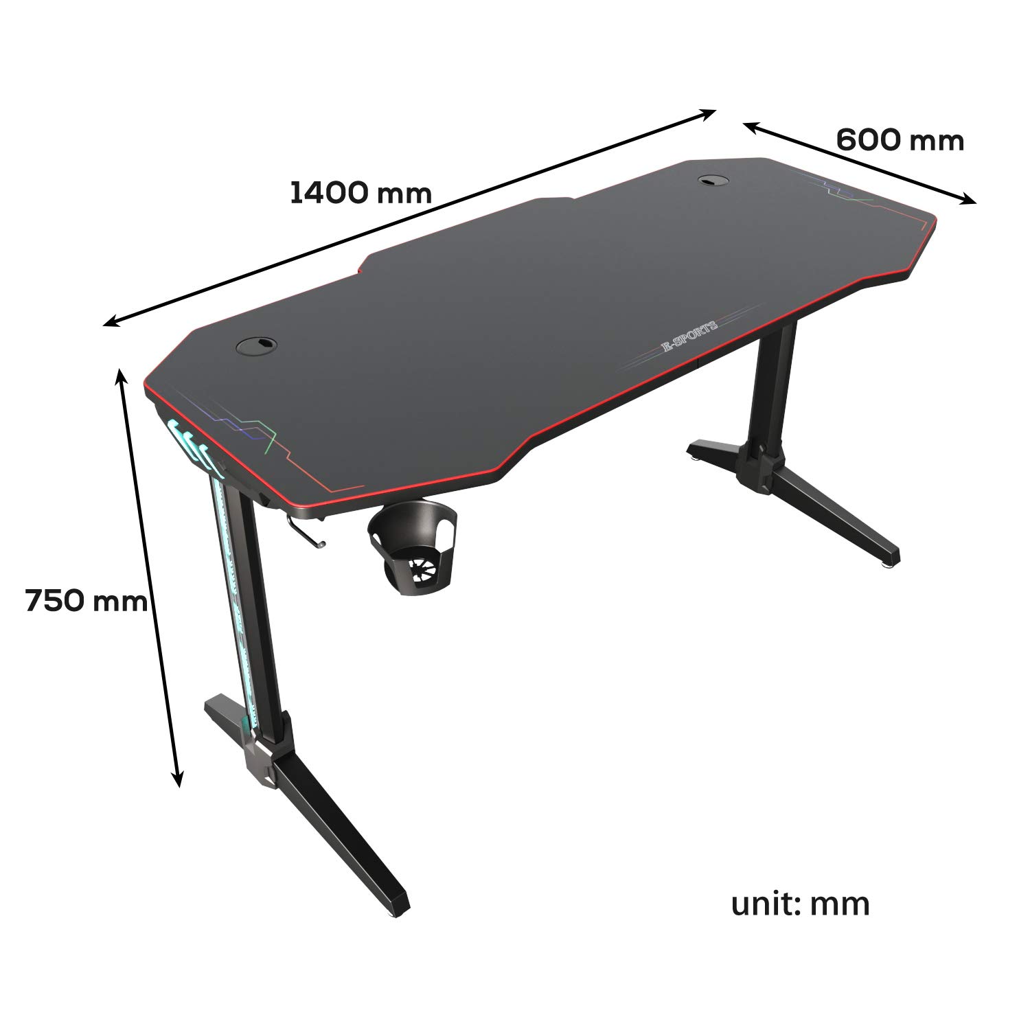 ELEGANT Gaming Desks for pc with Lights 140x60cm Office PC Computer Gaming Desk Gamer Tables Pro