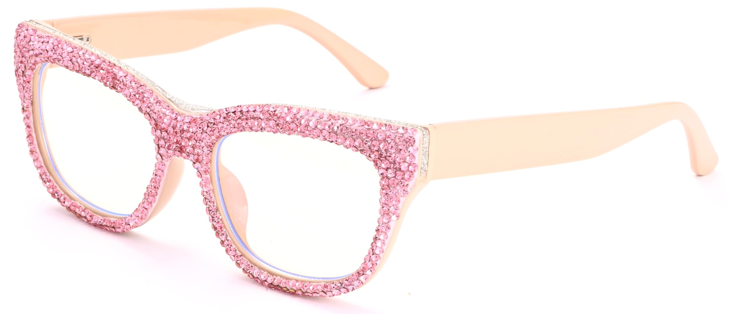 ICARA Cat Eye Crystal Rhinestone Reading Glasses Sparkling Eyewear Female Trendy Diamond Blue Light Blocking Reader