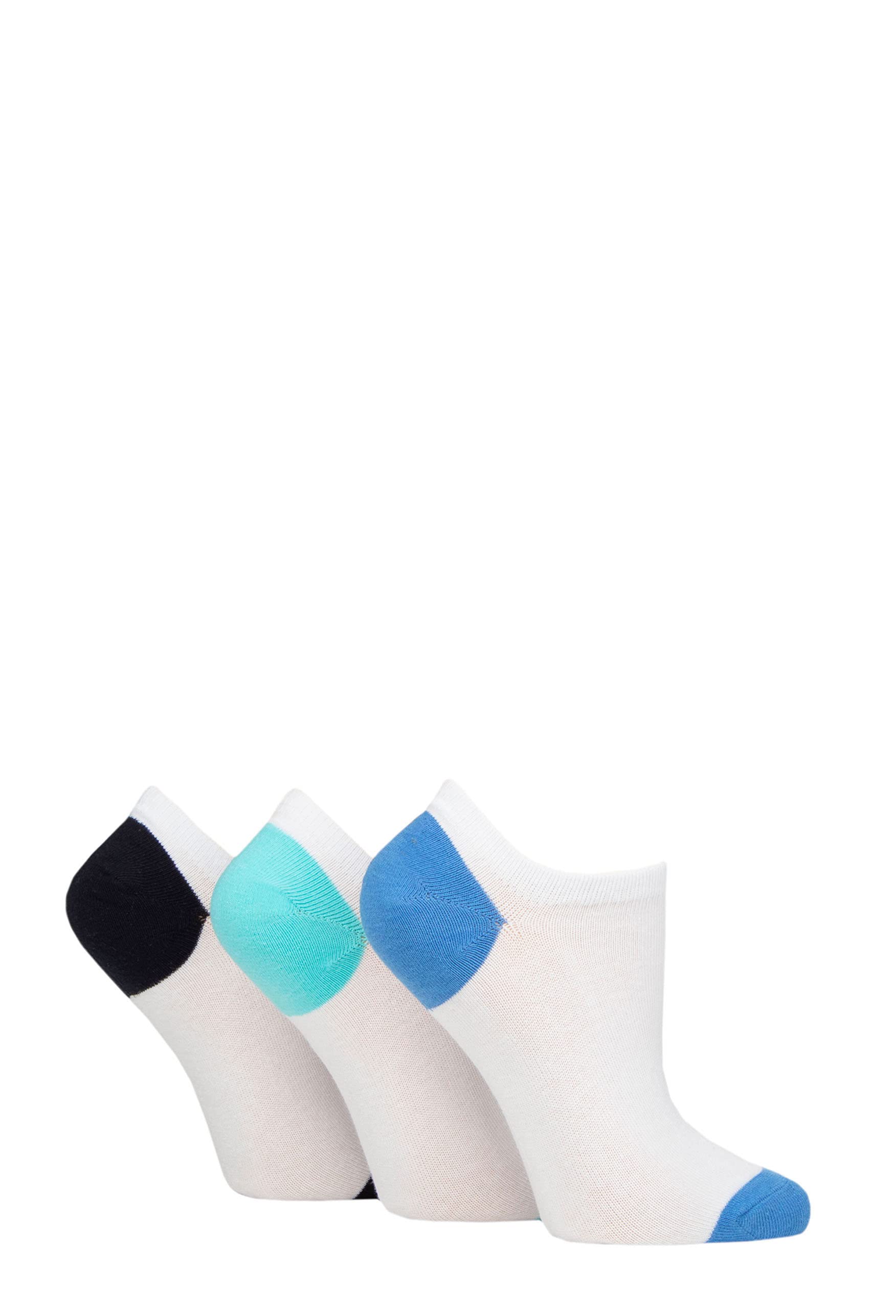 Pringle Ladies Plain Cotton Secret Socks Pack of 3 White/Blue/Black Heel & Toe 4-8