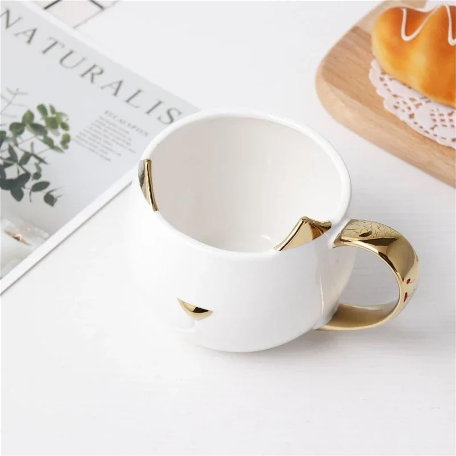 Taza de cerámica con orejas de gato, tazas de café chapadas en oro con asa, taza de avena y leche for desayuno, parejas Para Boda(Black)