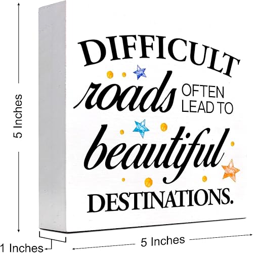 Miniatura 2 de Letrero de madera positiva para decoración de escritorio, caminos difíciles a menudo conducen a hermosos letreros de placa de madera, letrero de