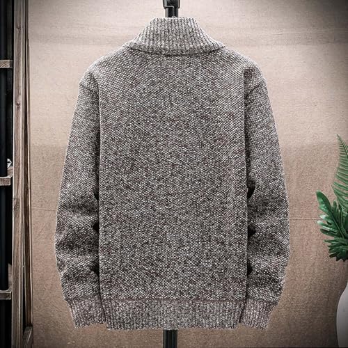 Wankang Men's Fleece Lined Cardigan Sweater Casual Long Sleeve Stand Collar Zip Up Cable Knit Cardigan Sweaters for Men3