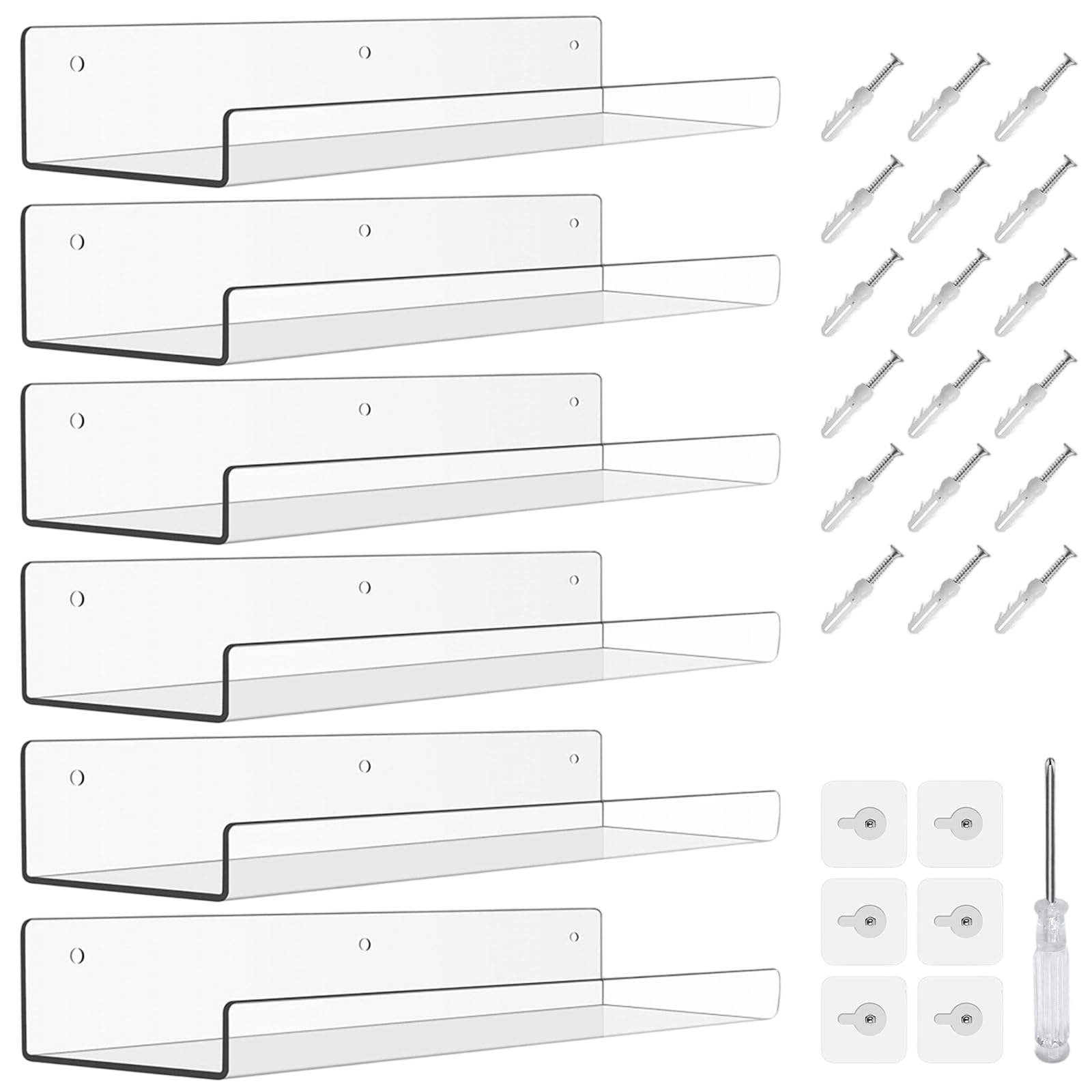 Clear Acrylic Floating Shelf - 6Pack 30cm Acrylic Floating Shelves for Wall