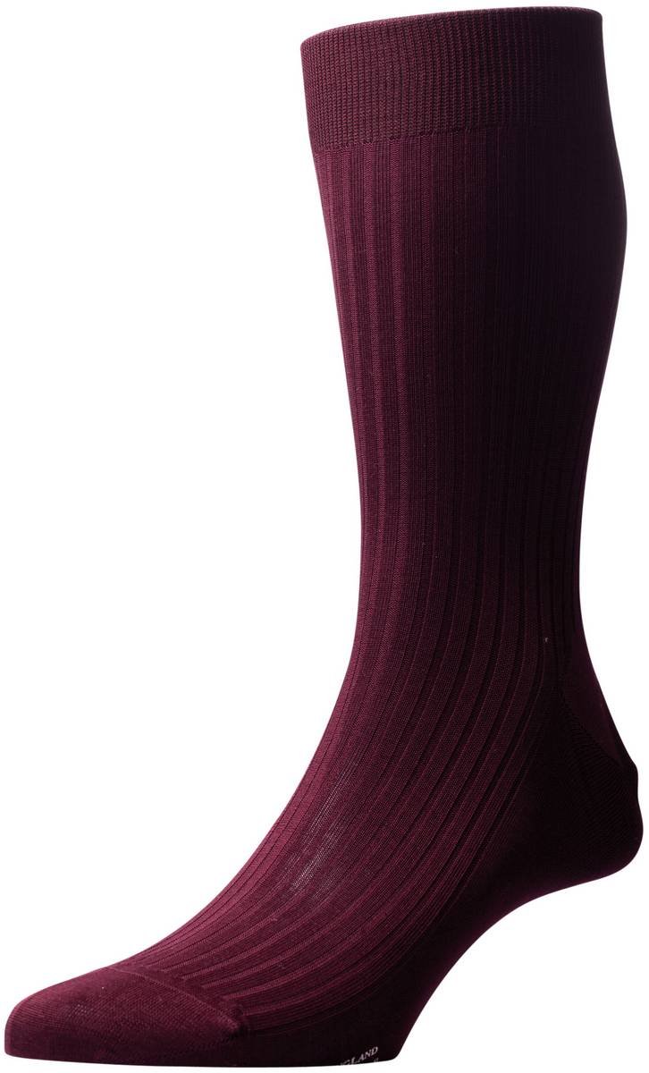 Pantherella Men's Burgundy Vale Rib Cotton Lisle Socks - Medium