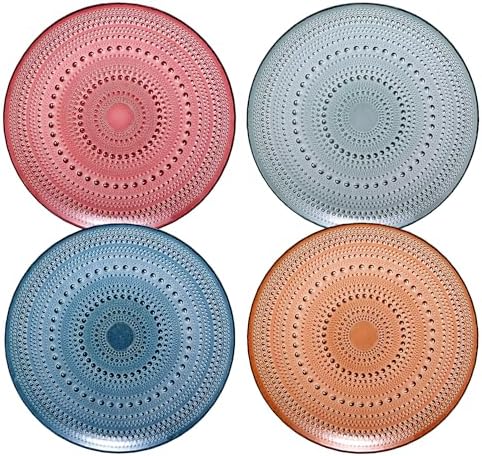 Khen Glass Hobnail Colored Plates | Set of 4 | Pastel Natural Colors 10 . 6" Dinner or - Server, Cha...