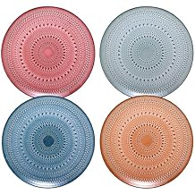 Khen Glass Hobnail Colored Plates | Set of 4 | Pastel Natural Colors 10 . 6" Dinner or - Server, Charger, Dessert Server, Appetizer Plate, Snack, Fruit, Housewarming Gift