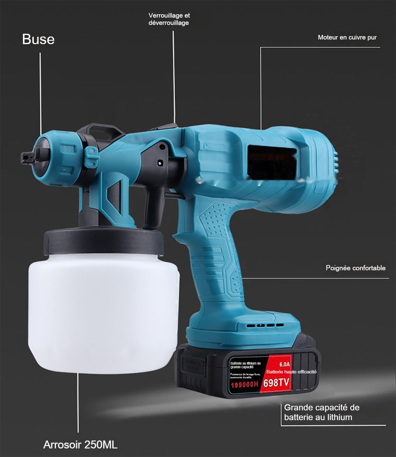 P70 Pro | Pistolet De Peinture Professionnel À Batterie, 800ml DIY Pistolet A Peinture sans Fil, Pulvérisateurs De Peinture Portable avec Débit Réglable pour Mur, Bois (Une Batterie, 5 Piles)
