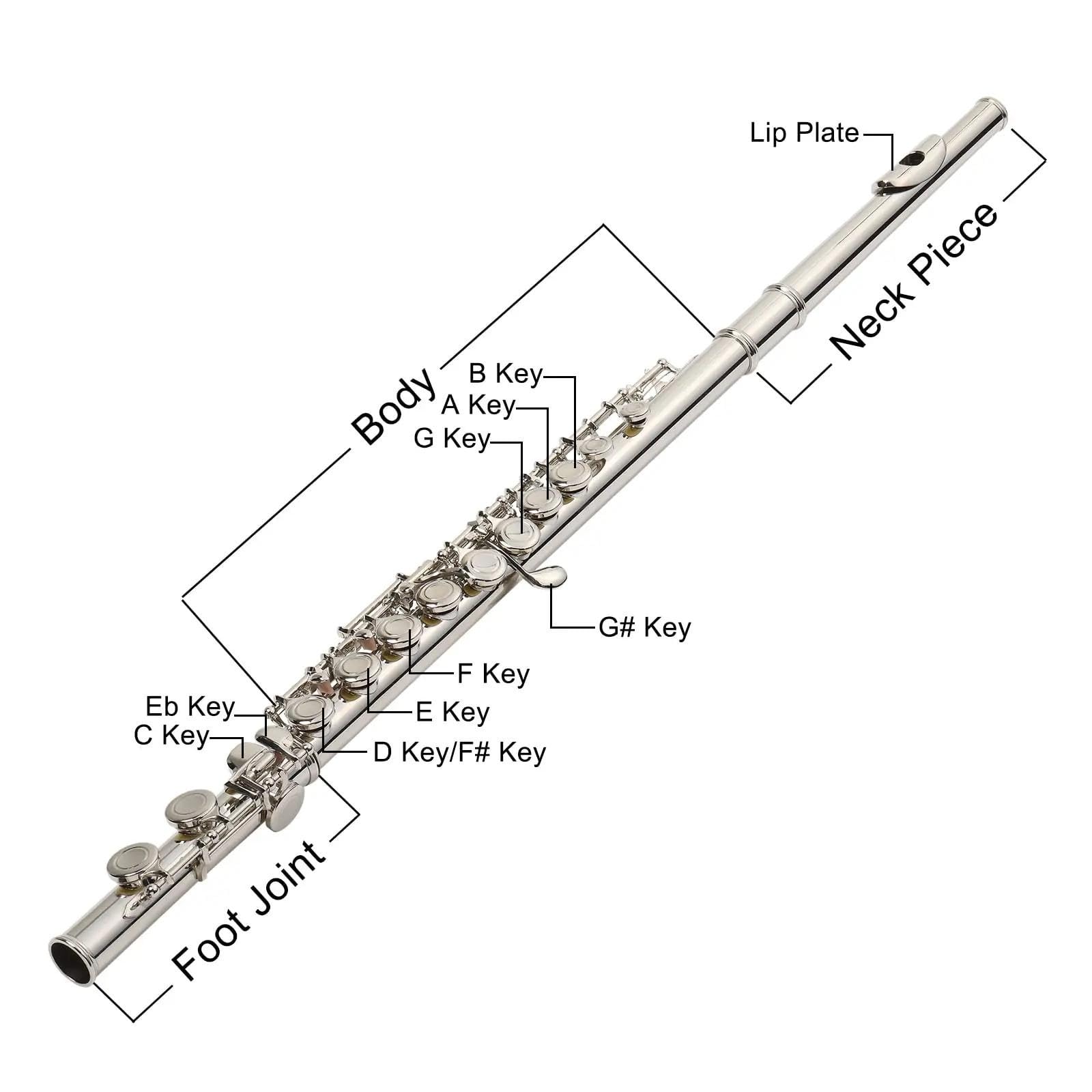 Flautas De Cuproníquel En Tono C Para Estudiantes, Juego De Instrumentos Musicales Con Flauta De Orificio Cerrado De 16 Teclas Flauta Travesera Kit