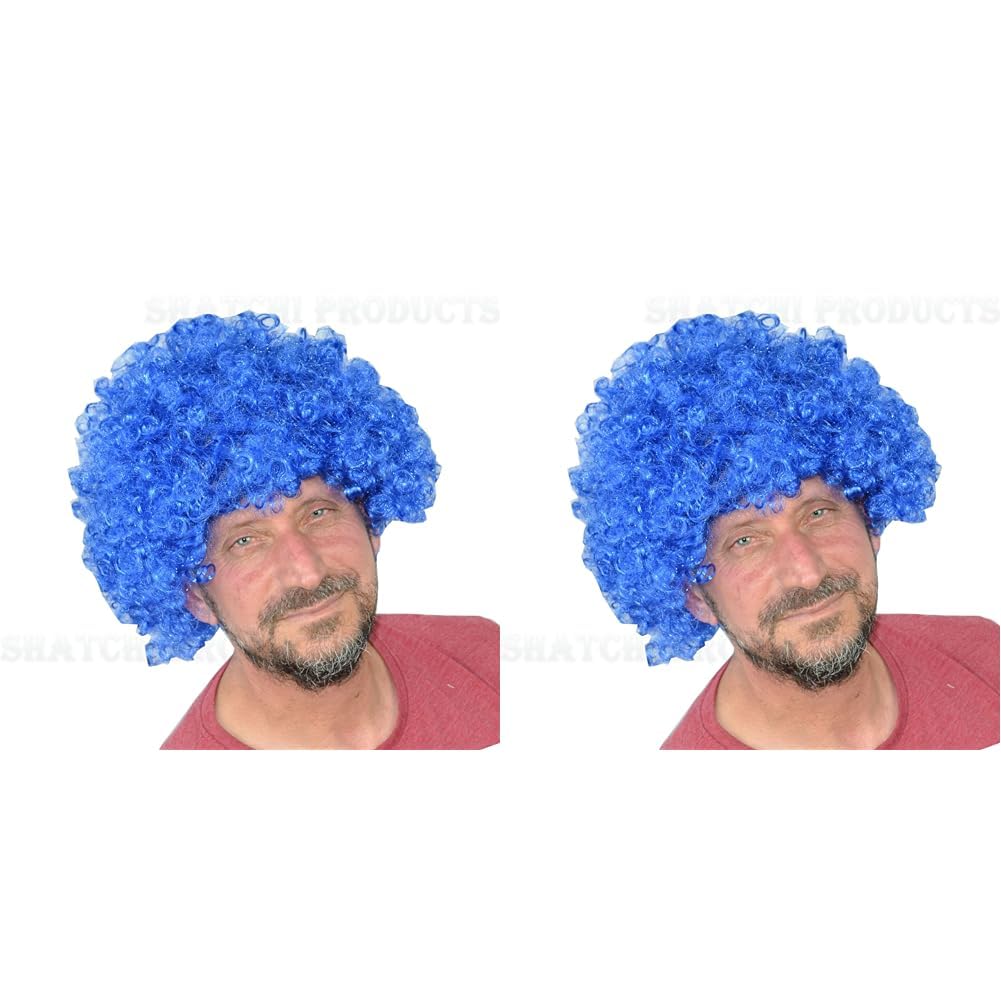 Afro Wigs Curly Bouncy Hair For Fancy Dress Party Costume Disco Accessory Unisex 60s 70S 80s Theme,Blue (Pack of 2)