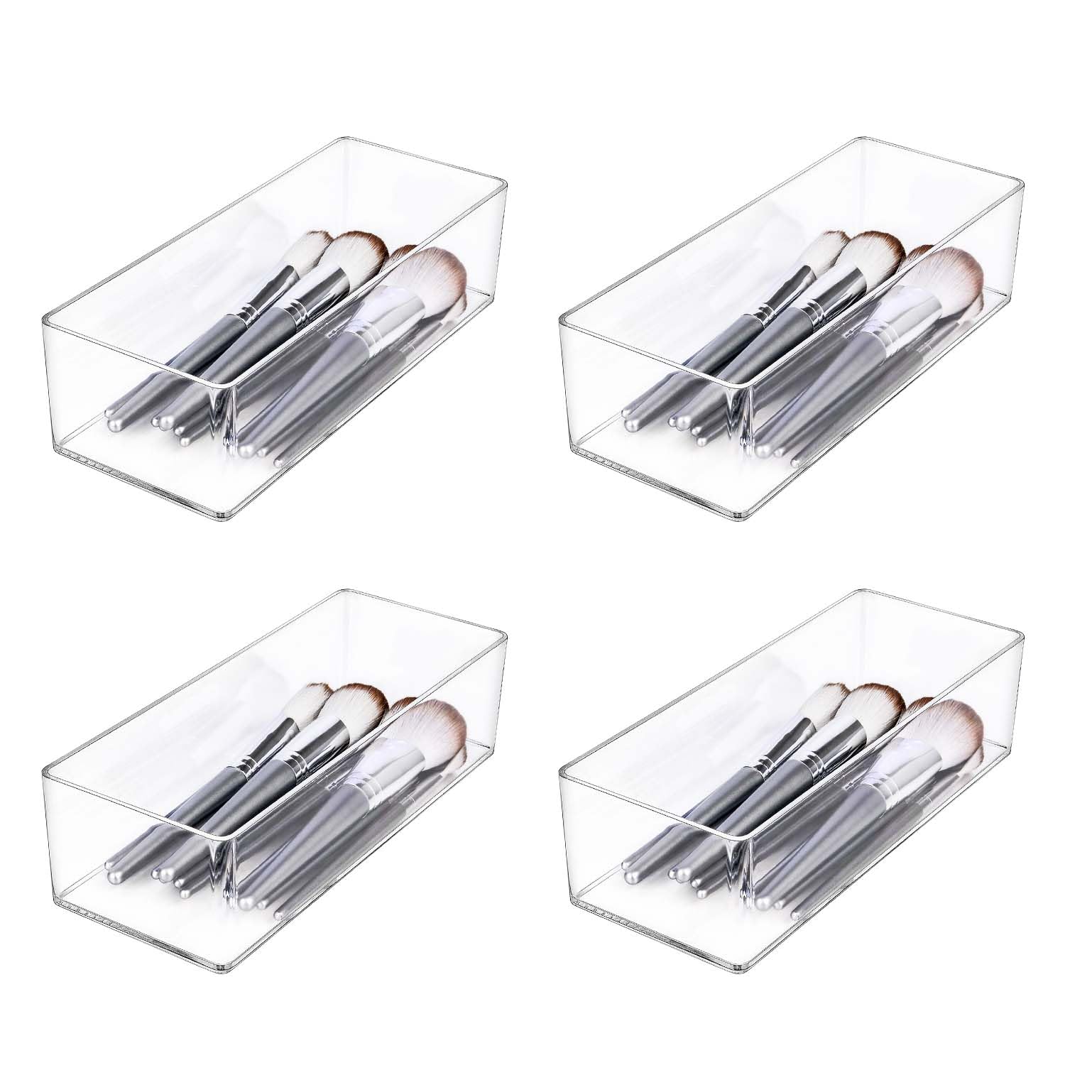 Jesslab Transparent Acrylic Organizer, 4-Pack Clear Makeup Storage For Vanity, Countertop, Bathroom, Stackable Design For Cosmetics, Jewelry, And Office Supplies, 1 Compartment