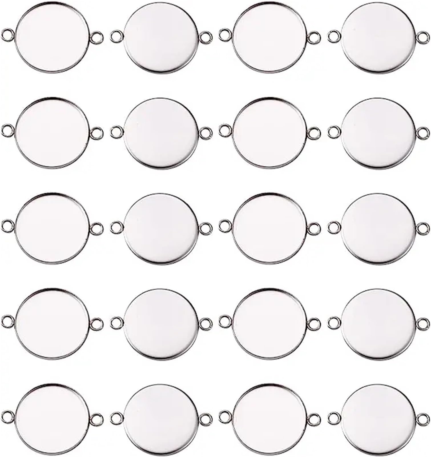 Podstawki do wisiorków, Okrągłe tace z podwójną pętelką(Silver,16mm)