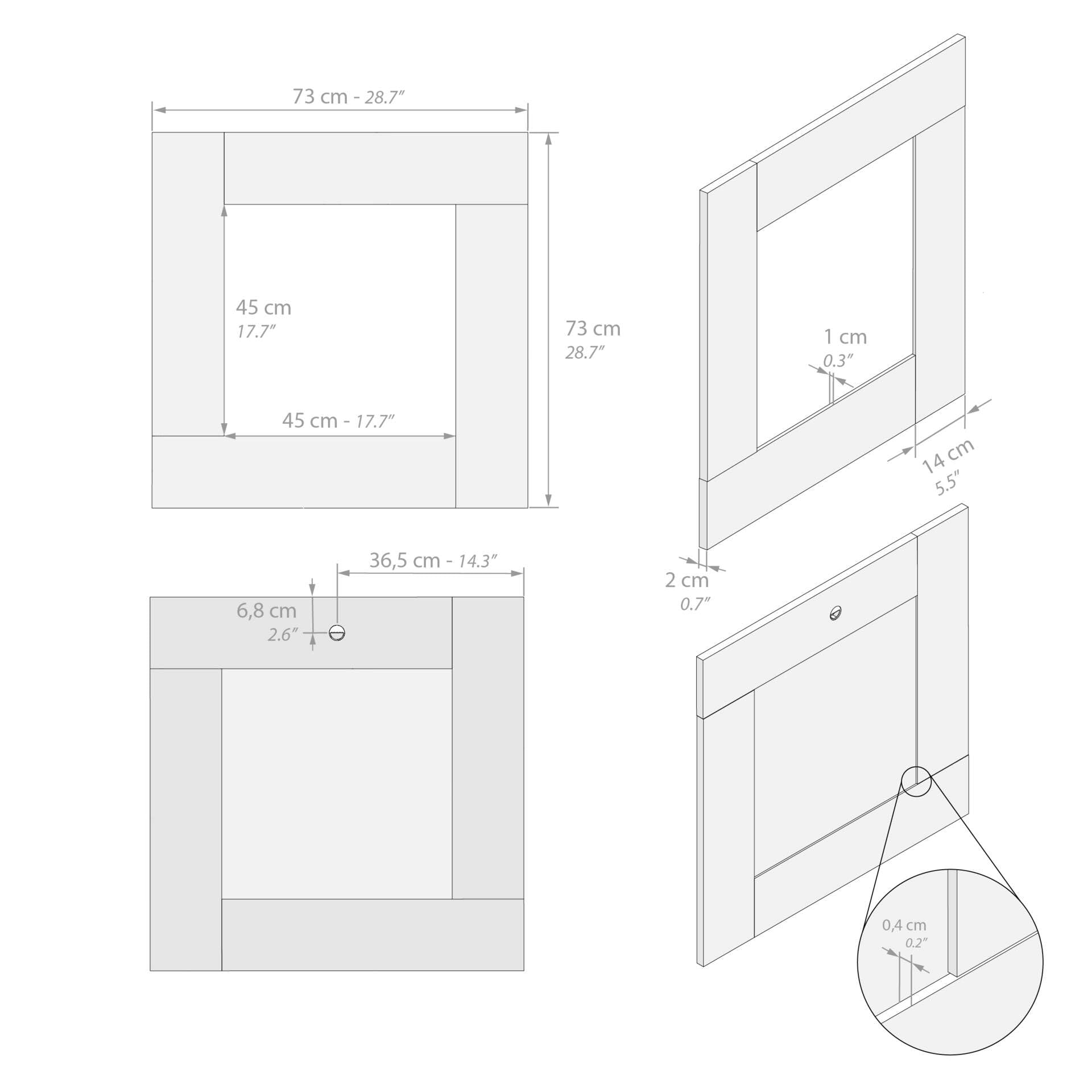 Mobili Fiver, Specchiera quadrata, cornice Grigio Cemento, Evolution, 73 x 73 cm, Specchio per Camera, Corridoio, Ingresso, Soggiorno, Made in Italy