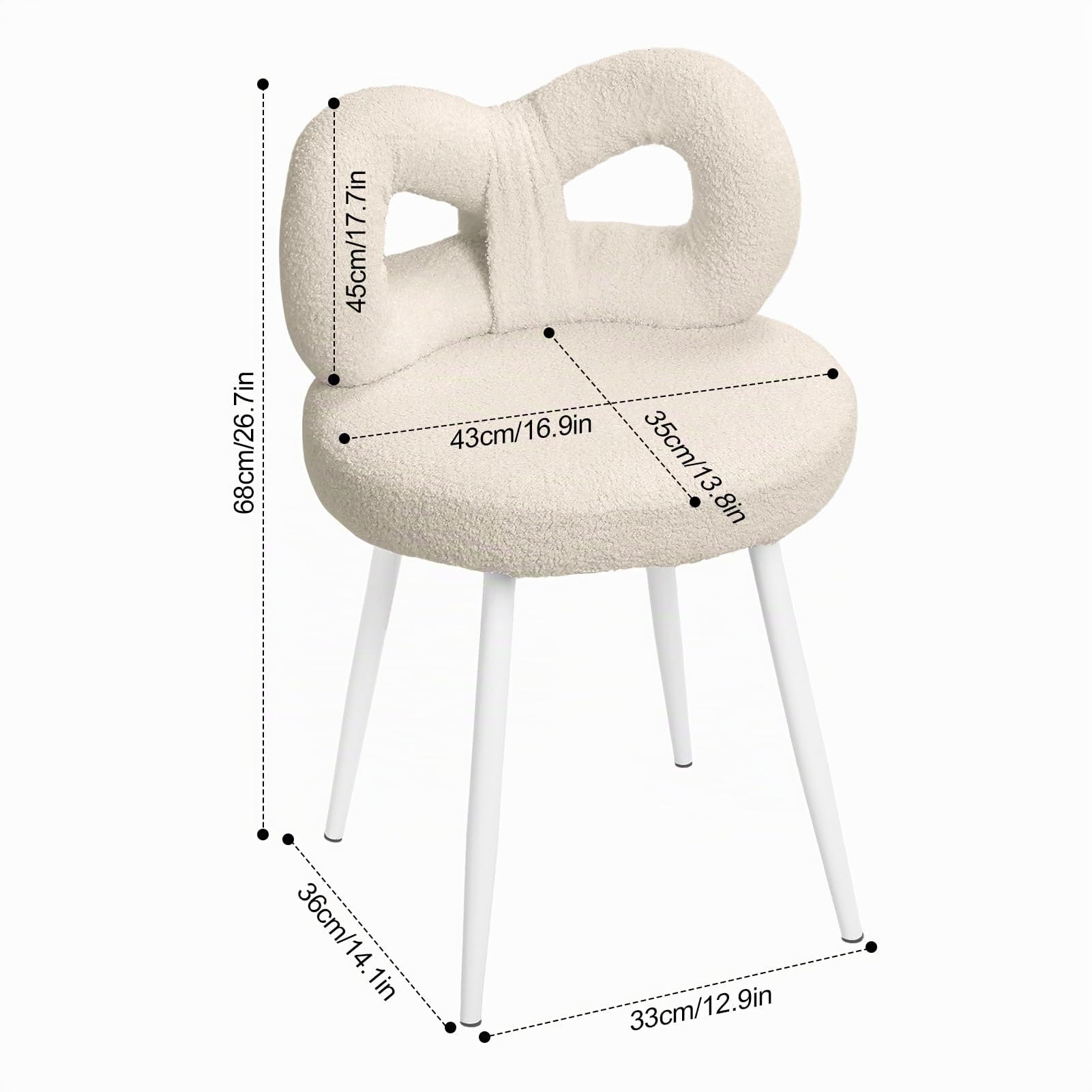 Taburete de tocador con respaldo de lazo, silla de escritorio para sala de estar, silla de maquillaje con almohadillas ajustables, sin brazos