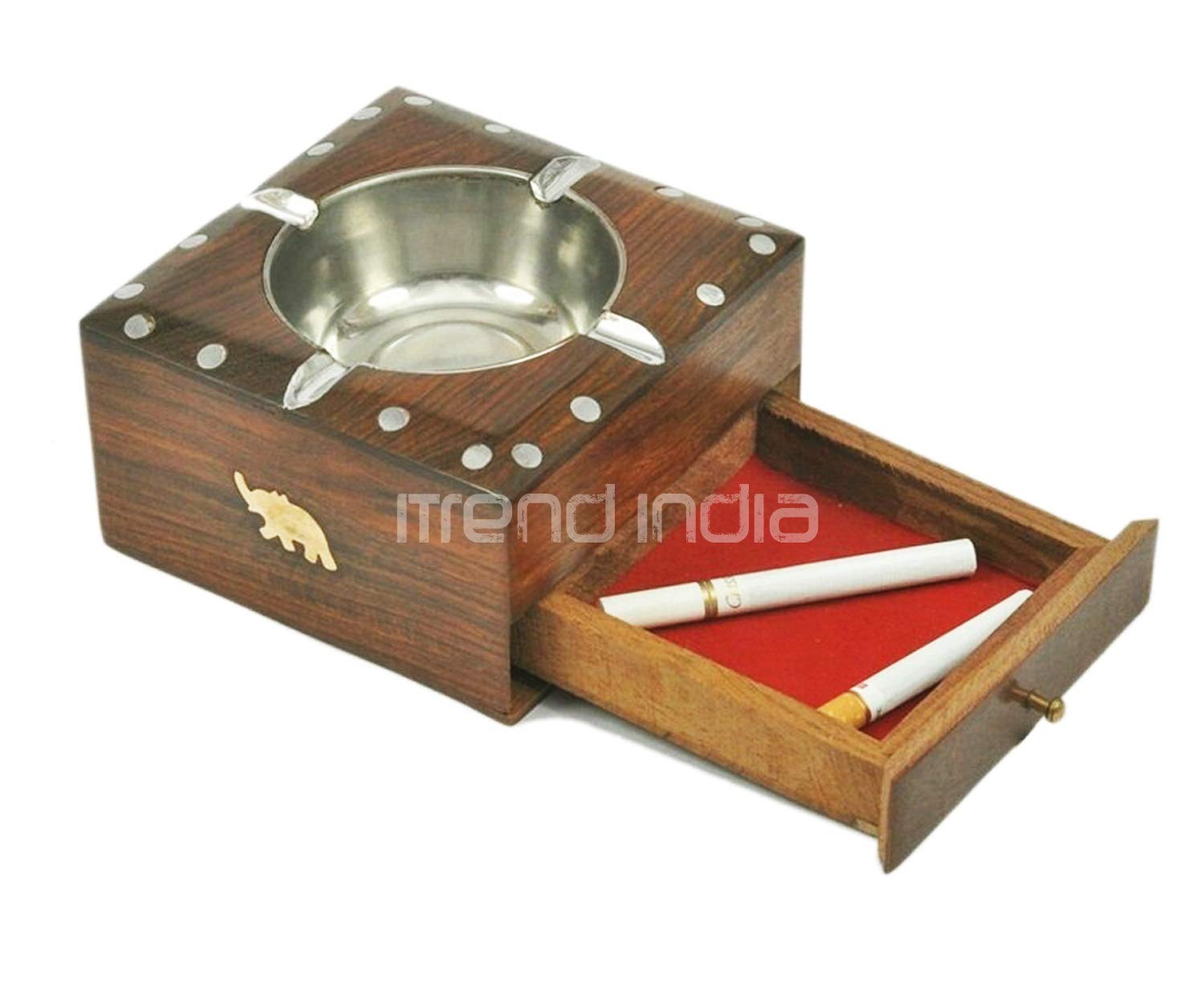iTrend India Wooden Decorative Square Ashtray with Storage Drawer