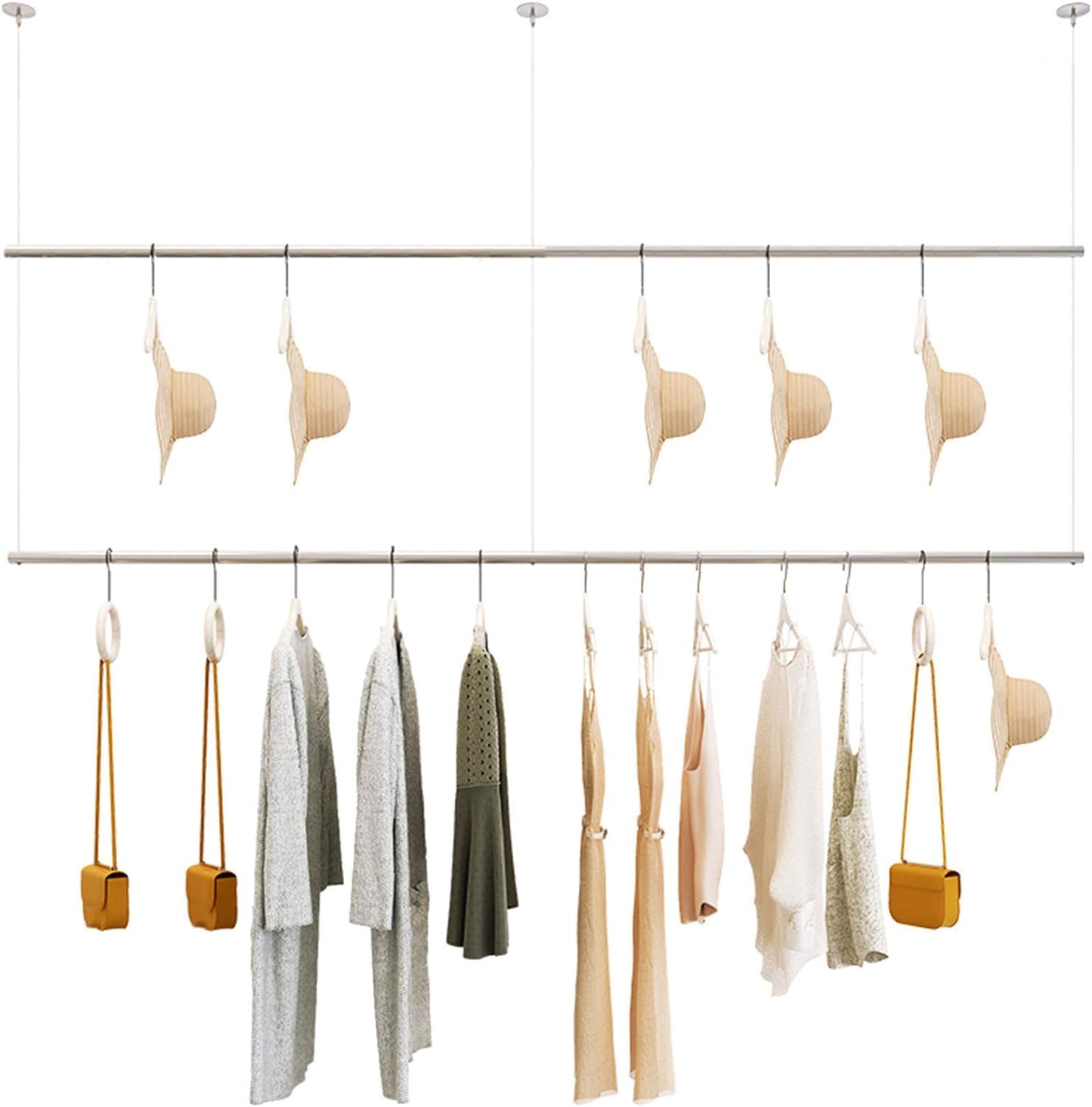 Espositori e scaffali per Negozi di Abbigliamento, Appendiabiti a Doppio Strato da soffitto, vetrina per Negozi di Abbigliamento, Abbigliamento al Dettaglio, Bar espositivo