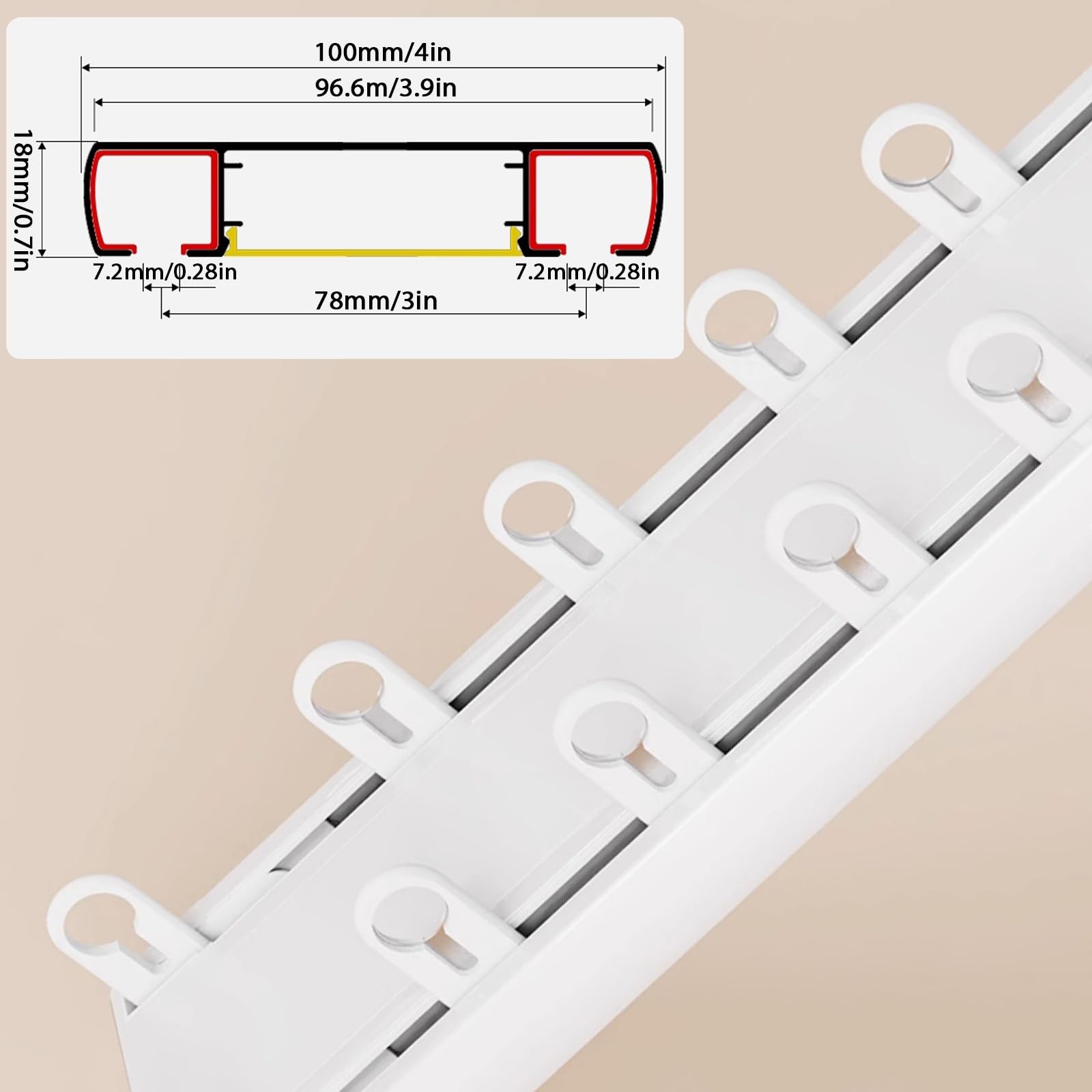 Binario per Tende A Doppia Fila Binario Tende Soffitto Scorrevole Ultra-Smooth con Rulli Silenziosi per Stanze Camper Tende da Doccia Camere da Letto E Finestre(Bianco,4.0m)