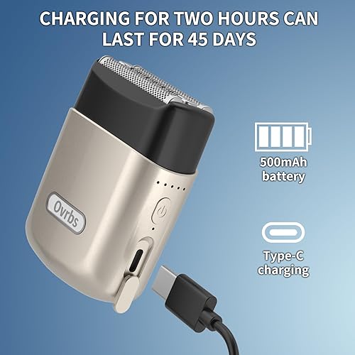 Miniatura 5 de Mini máquina de afeitar eléctrica, sistema de afeitado de 3 cuchillas, IPX7 impermeable, carga tipo C, uso durante 45 días, indicador de batería,