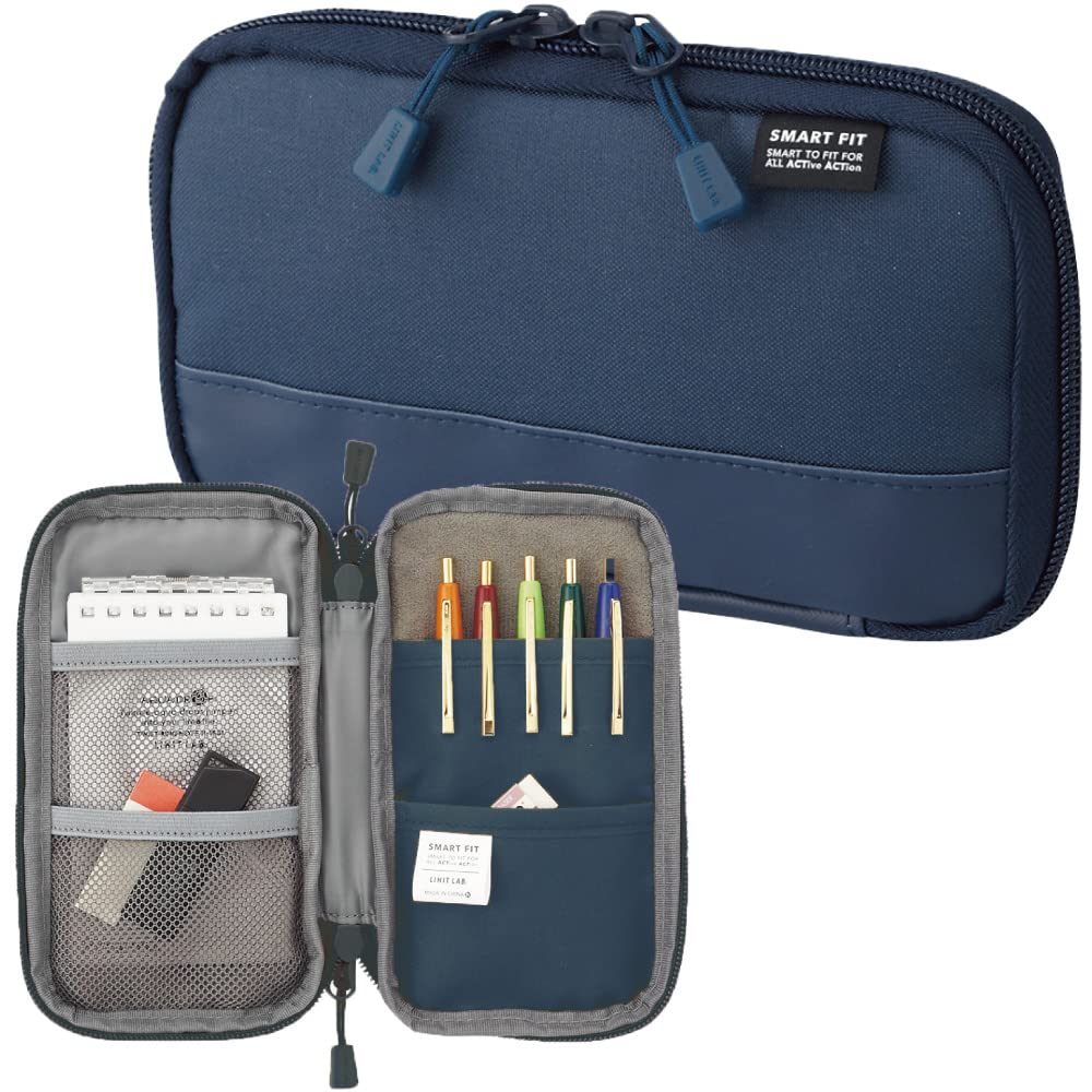 LIHIT LAB Compact Pen Case (Pencil Case), Water & Stain Repellent,3.5" x 6.5'', Navy (A768711