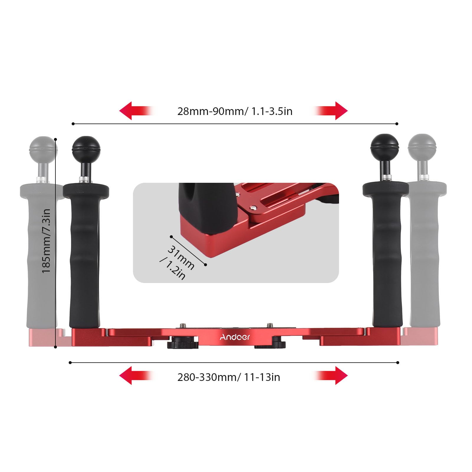 Dual-Griff-Kamera-Tauchgerät, Unterwasser-Tray-Stabilisator aus Aluminiumlegierung mit Einstellbarer Griffposition und Erweiterbarem Dual-Kugelkopf, für DSLR-Kamera