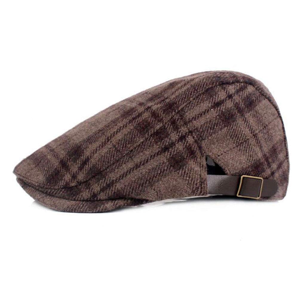 ZLSLZ Mens Winter Adjustable Woolen Tweed Plaid Newsboy Cabbie Gatsby Golf Beret Hat Cap Khaki