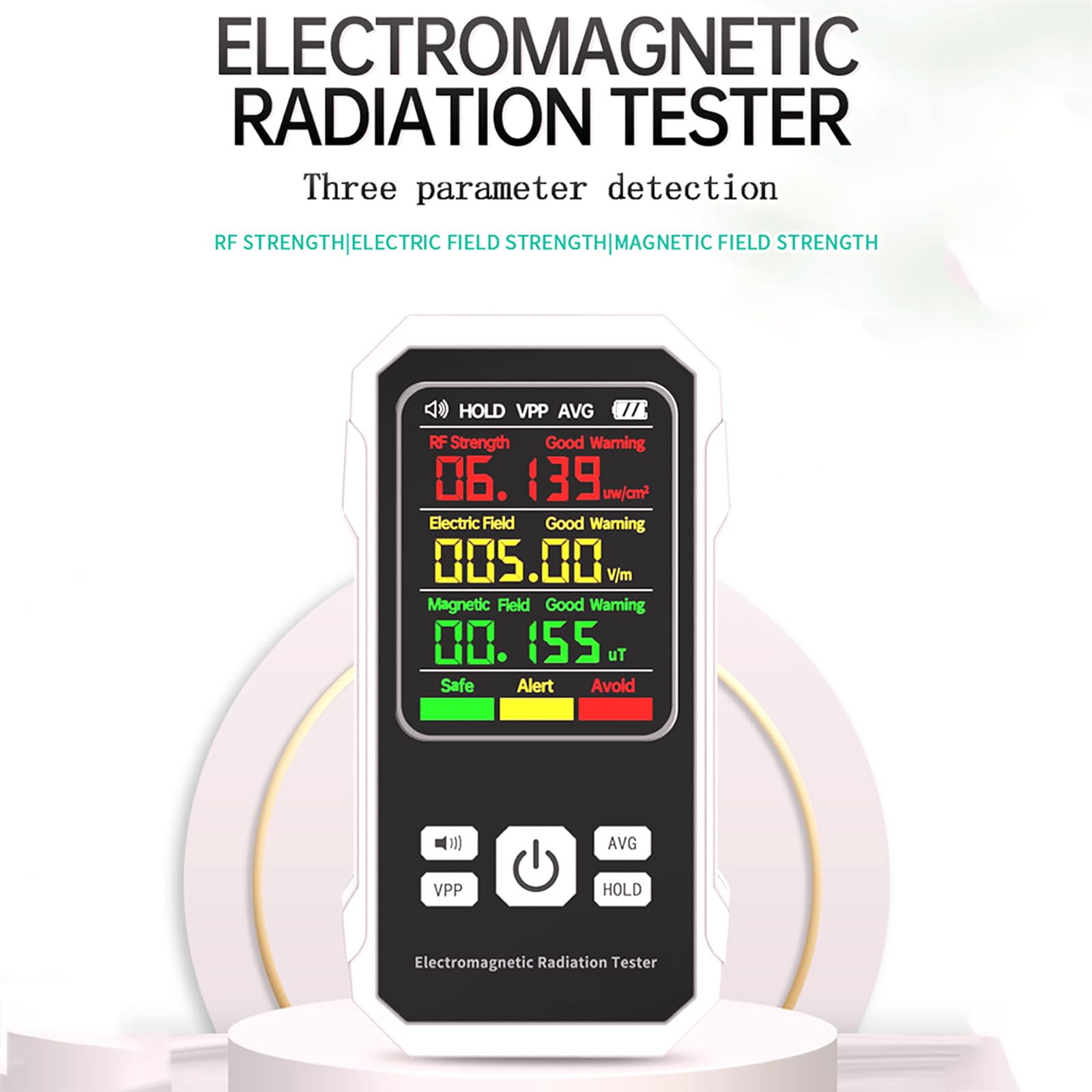 NGARY Medidor EMF, Detector EMF Digital Portátil, Lector EMF LCD Digital Portátil con Función De Bloqueo De Datos, Modo De Valor Medio/máximo, para Inspecciones EMF, Oficina, Hogar Y Exteriores