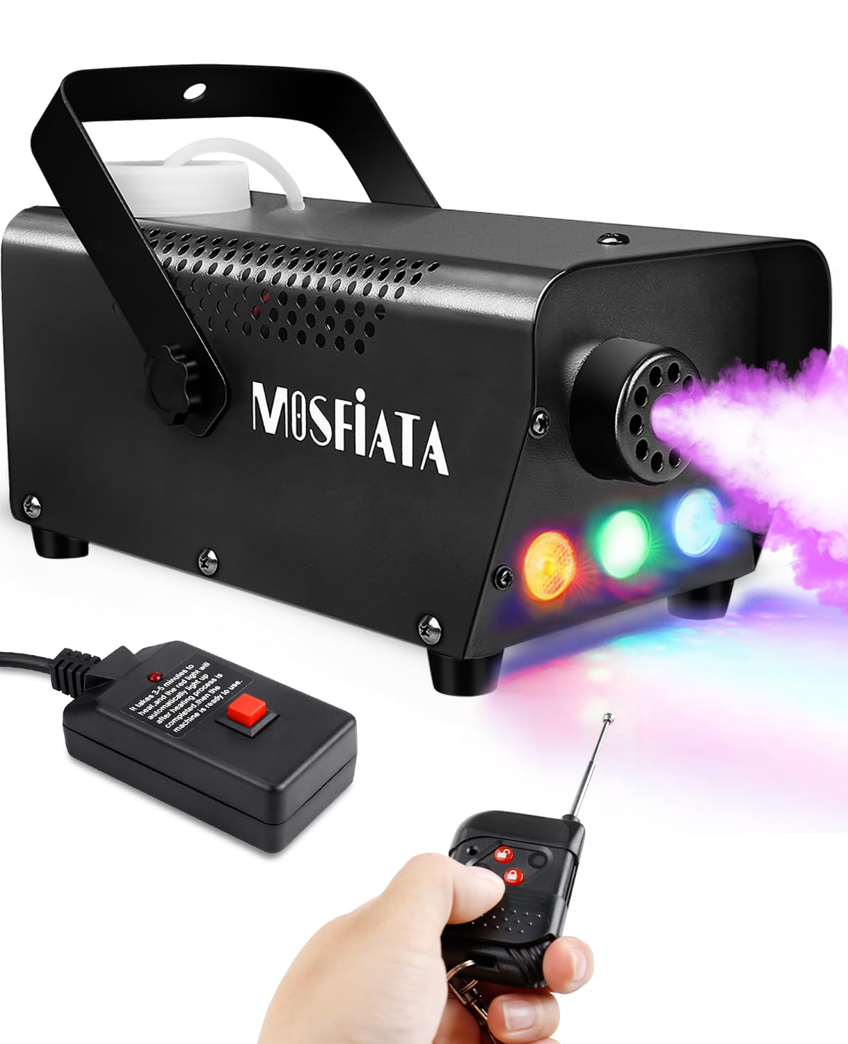 MOSFiATA Fog Machine with Controllable Lights, Continuously Spray 500W Professional DJ LED Smoke Machine 3 Color Light with Wireless Remote Control 2000 CFM Huge Fog for Halloween Holidays Parties