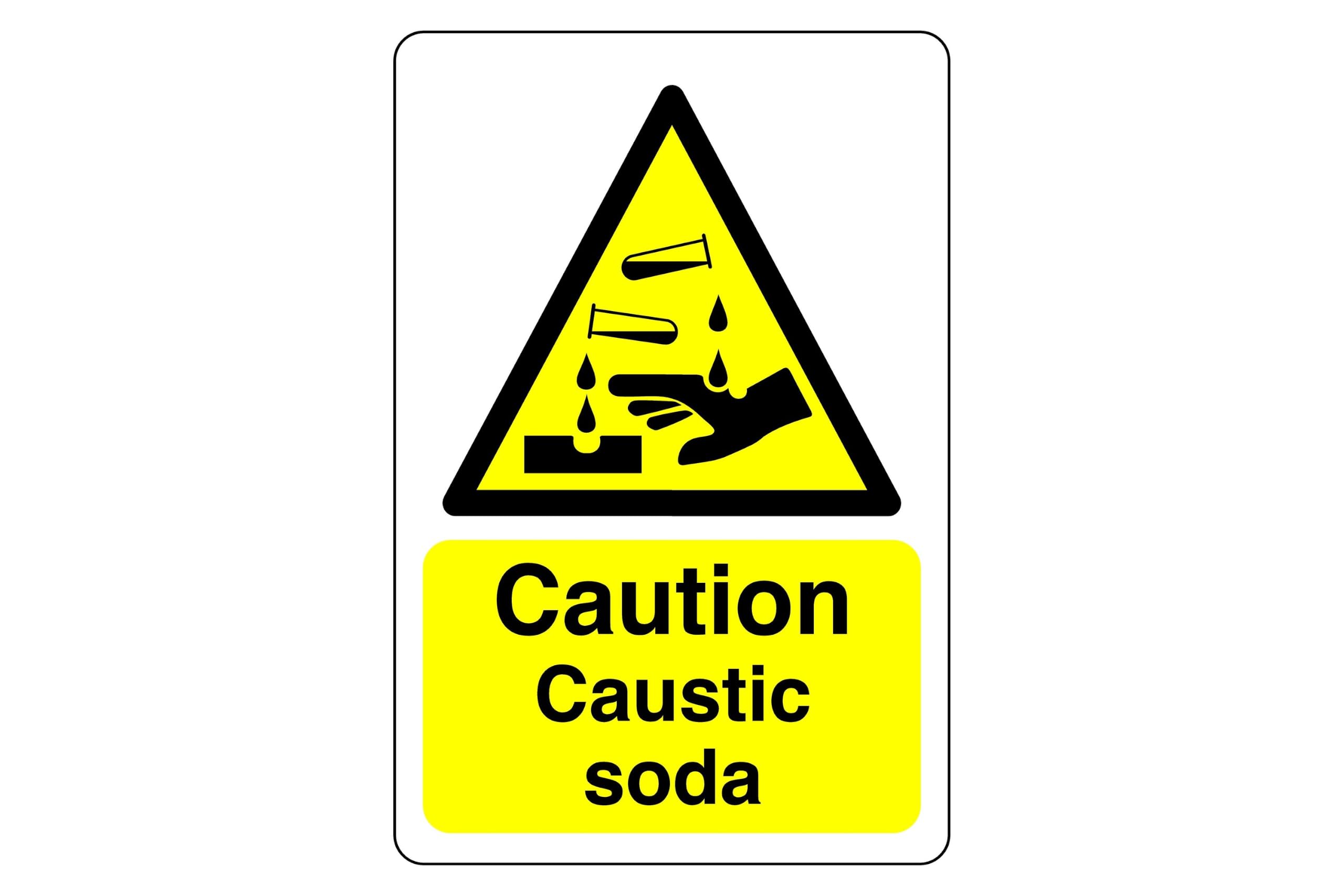 Safety First Display LTD Caution Caustic soda sign - 1.2mm Rigid plastic for indoor/outdoor usage (400mm x 300mm) Viewing Distance within 14m.