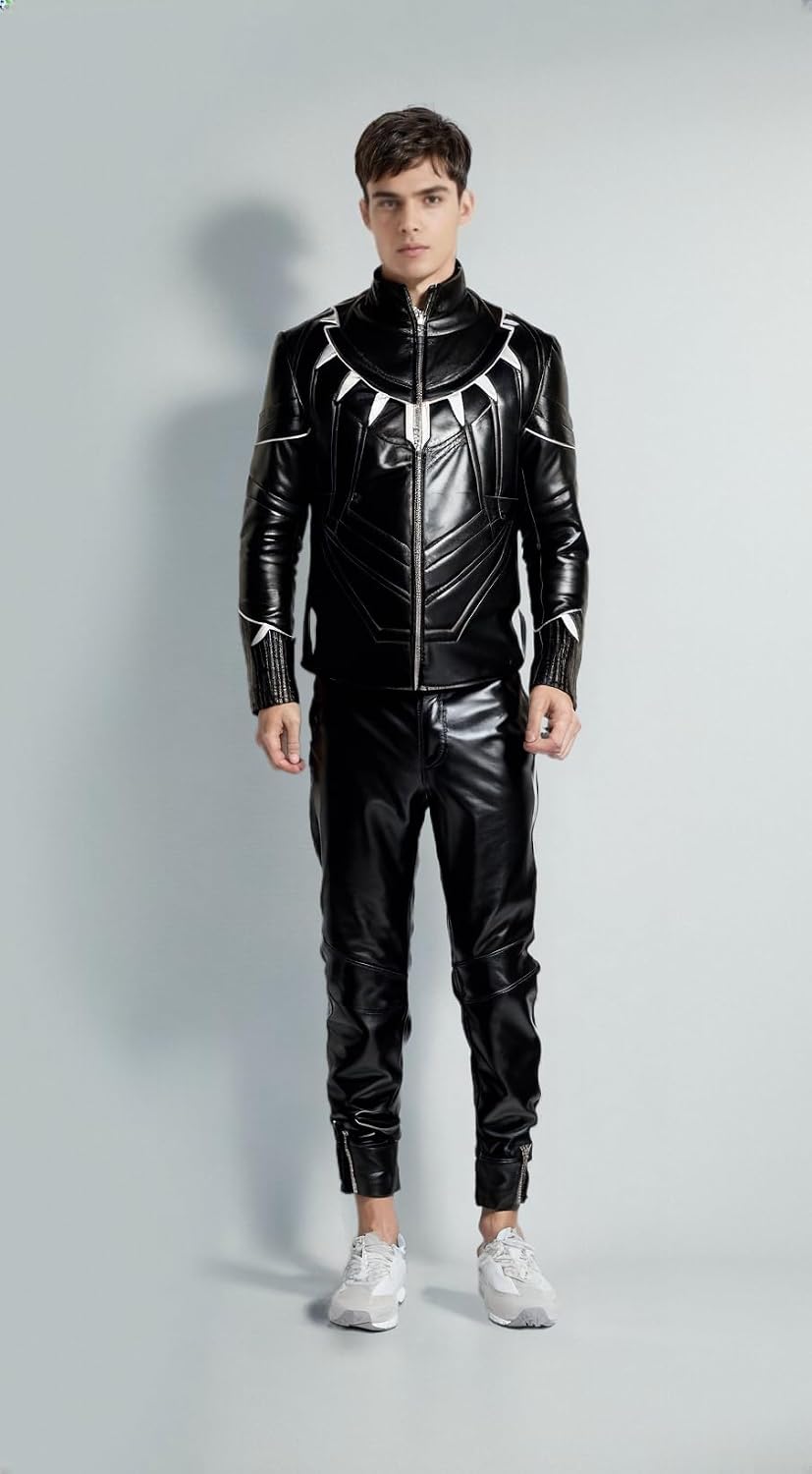 VearFit T Challa Qualited Wakanda Black Movie Panther Faux Leather Jacket Men