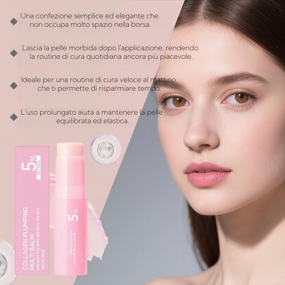 Leviova Stick idratante al collagene di rosa, effetto rimpolpante, texture non grassa, utilizzabile come base trucco per viso, labbra e collo