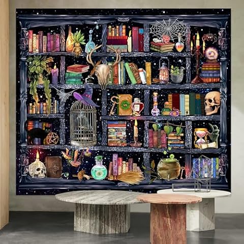 Riyidecor Magical Gothic Bookshelf Tapestry Cover