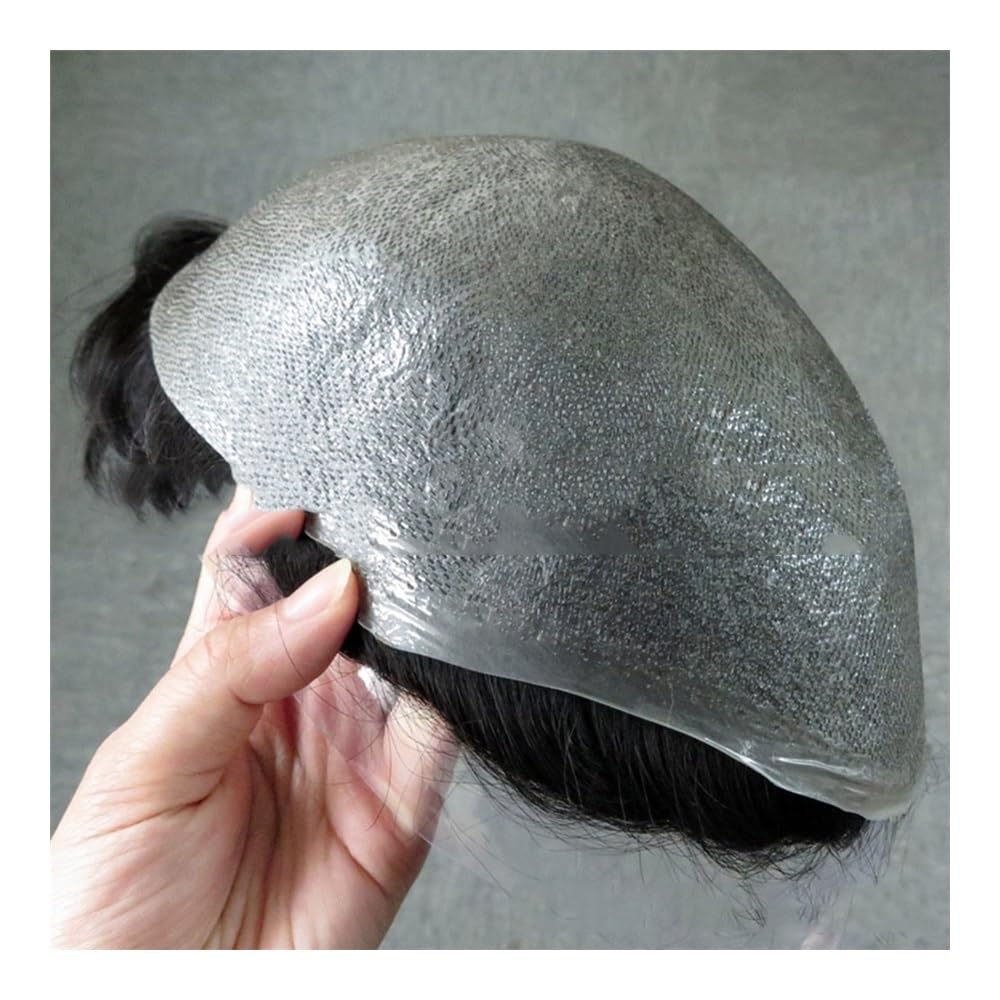 Perruque réelle homme et bloc de cheveux de réédition manuelle en PU fin