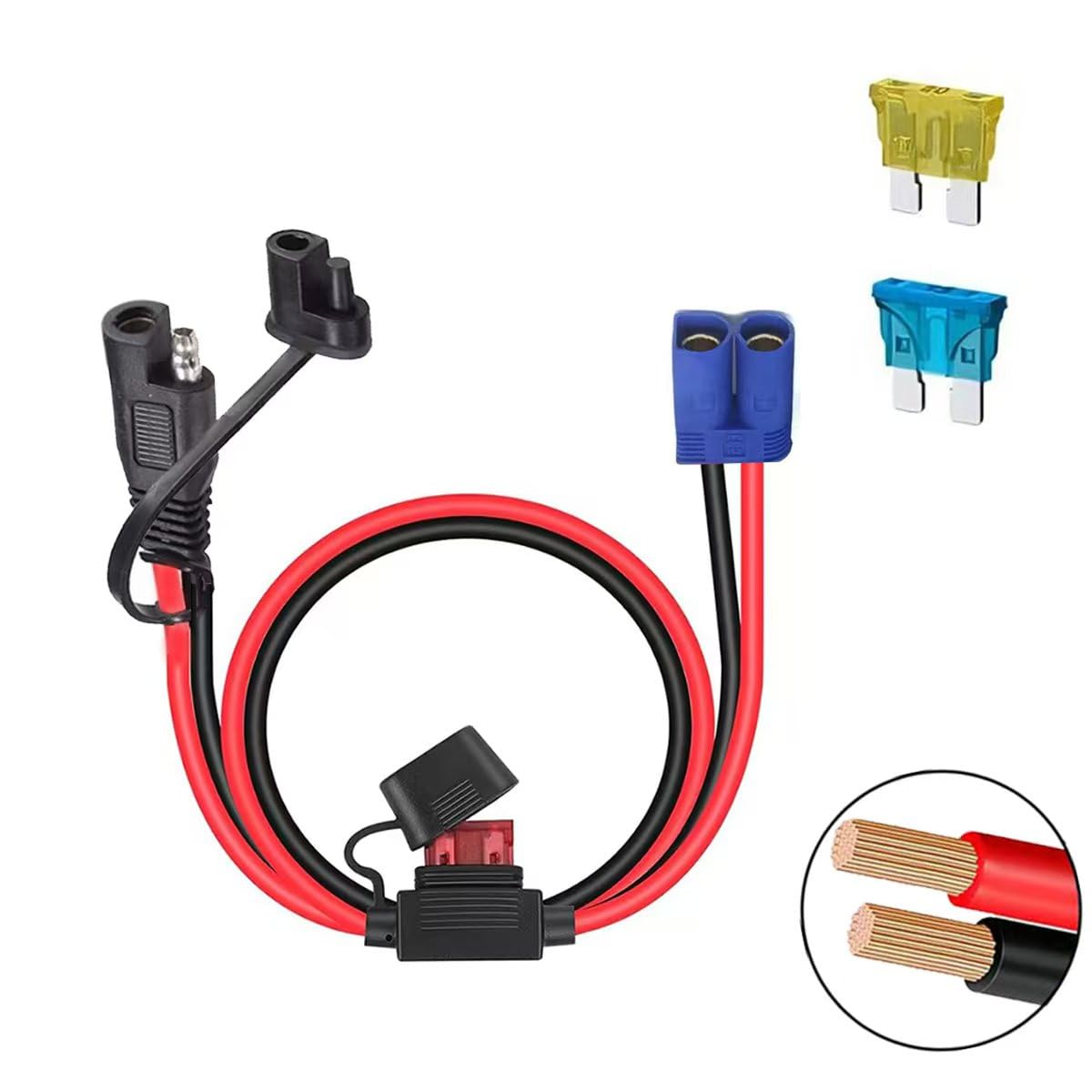 Cavo di prolunga connettore SAE a EC5 da 10 AWG, con fusibile di protezione da 15 A per la sicurezza, adattatore SAE EC5, cavo per pannello solare per generatore solare centrale elettrica