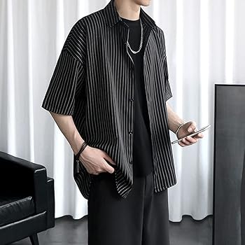 Amazon.co.jp: シャツ メンズ 半袖 ストライプ カジュアルシャツ 半袖