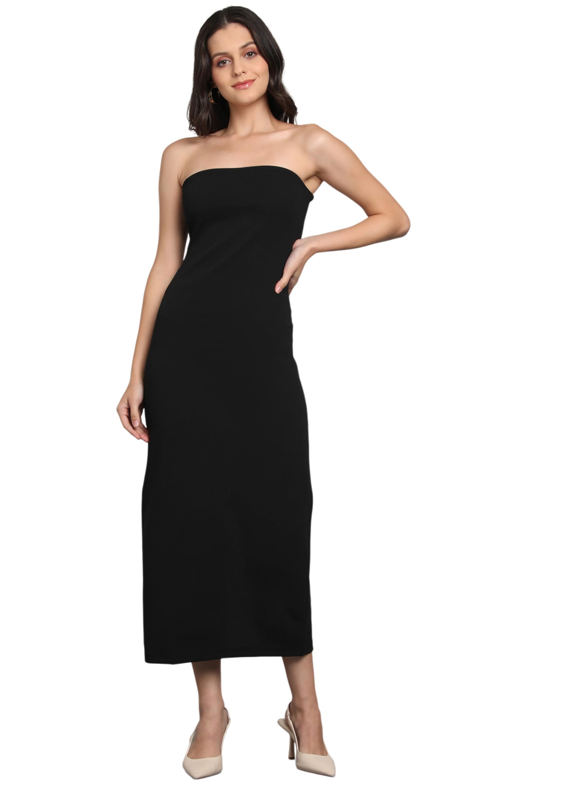 saffe Women's Black Off-Shoulder Strapless Bodycon Midi Dress-picture-6