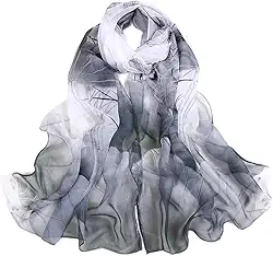 Cachecóis para mulheres, cachecóis leves, estampa da moda, estampa floral, cachecol, xales, Preto, branco, 63 inches x 19.68 inches