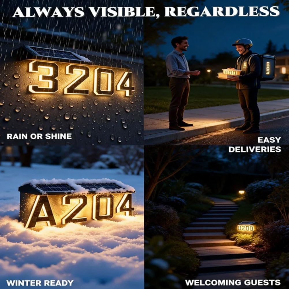 Solar LED House Numbers & Letters, 9 Inch Solar Powered Outdoor House Number Light, Solars Houses Numbers for Outside, Solars Digital Doorplate for Home (0)