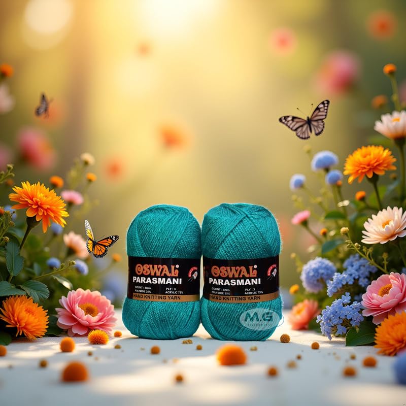 Image of M.G ENTERPRISE 3 Ply Knitting Yarn Wool, Teal Green 200 GMS Best Used with Knitting Needles, Crochet Needles Wool Yarn for Knitting.-KO Art-EIA