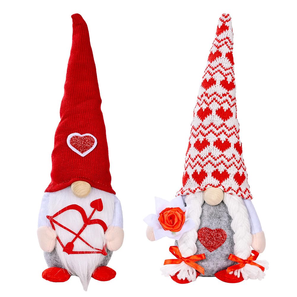 Valentine's Day Gnomes Plush Decor, 2 Pack Mr & Mrs Gnomes Decorations for Girlfriend Wife Women, Valentines Day Couple Plush Gnomes Plush Ornaments