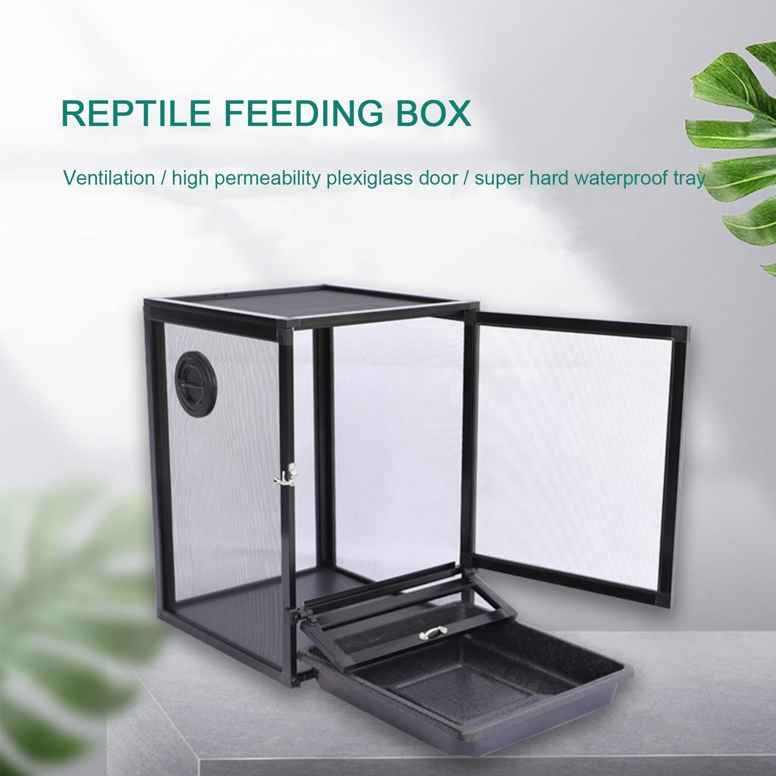 Pudełko do karmienia gadów Klatka do hodowli owadów z tacą Akrylowe przezroczyste mini Terrarium siedliskowe dla zwierząt dla węża pająka jaszczurki skorpion stonoga (czarny 50x50x100cm)